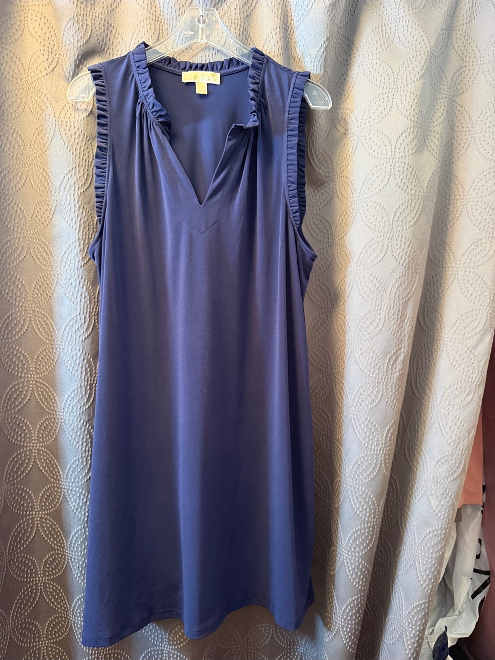 Michael Kors Navy Sleeveless Ruffle-Trim Midi Dress